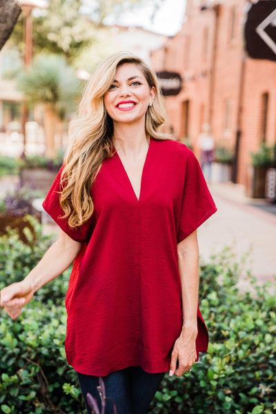 Adrienne V Neck Top in Maroon - Waverly Paige Boutique