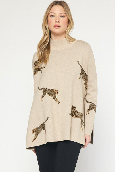 Cheetah Turtleneck Sweater in Beige - Waverly Paige Boutique