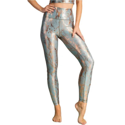 Gold and Turquoise foil Leggings by Rae Mode - Waverly Paige Boutique