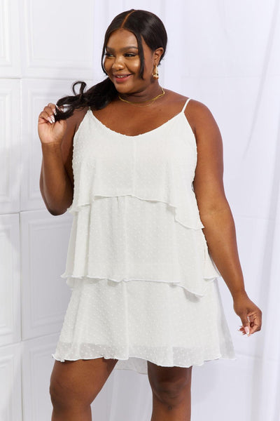 Culture Code By The River Full Size Cascade Ruffle Style Cami Dress in Soft White - Waverly Paige Boutique