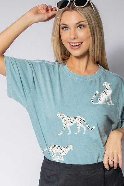 Cheetah Tee in Spearmint - Waverly Paige Boutique