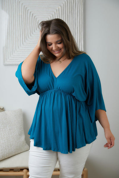 Storied Moments Draped Peplum Top in Teal - Waverly Paige Boutique