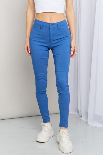 YMI Jeanswear Kate Hyper-Stretch Full Size Mid-Rise Skinny Jeans in Electric Blue - Waverly Paige Boutique