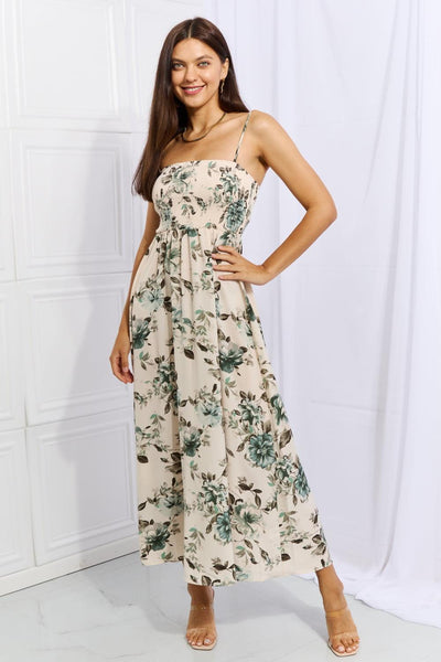 OneTheLand Hold Me Tight Sleeveless Floral Maxi Dress in Sage - Waverly Paige Boutique