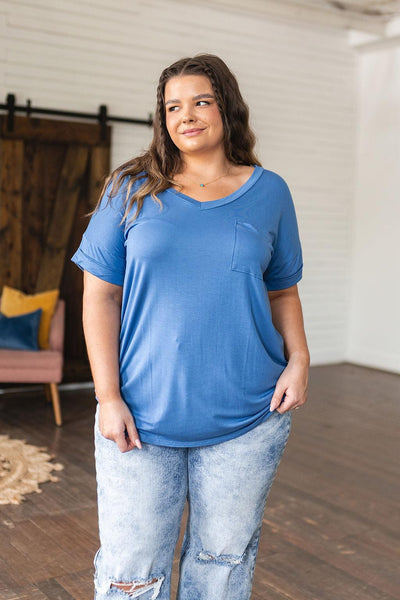 Absolute Favorite V-Neck Top in Azure - Waverly Paige Boutique