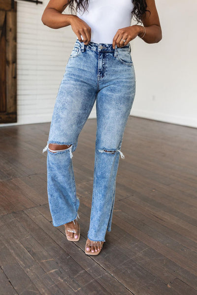 Carter High Rise Slit Hem Straight Jeans - Waverly Paige Boutique