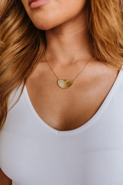 Golden Fan Pendant Necklace - Waverly Paige Boutique