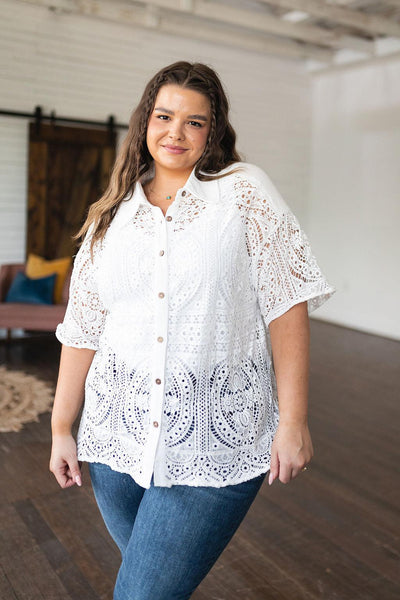 Head in the Clouds Lace Button Down - Waverly Paige Boutique