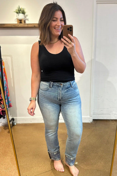 Miranda High Rise Plaid Cuff Vintage Straight Jeans - Waverly Paige Boutique