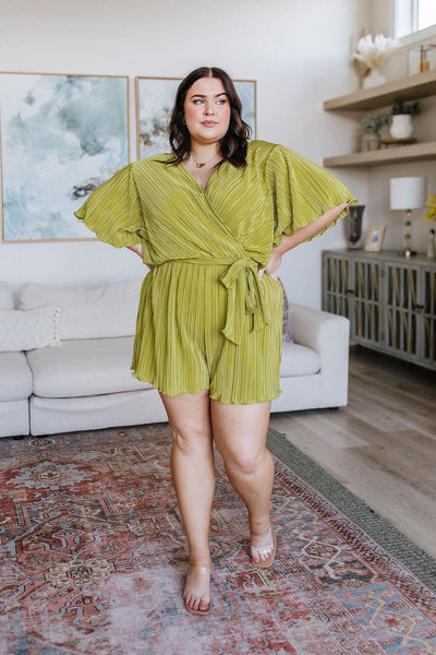 Lovely Life Plisse Romper in Green - Waverly Paige Boutique