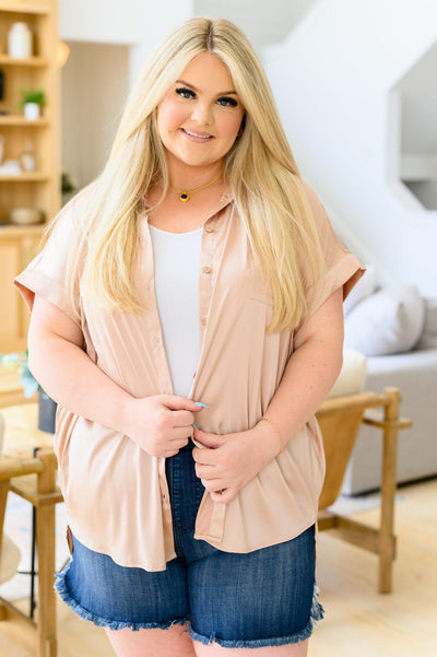 Never Have I Ever Button Down Blouse in Champagne - Waverly Paige Boutique