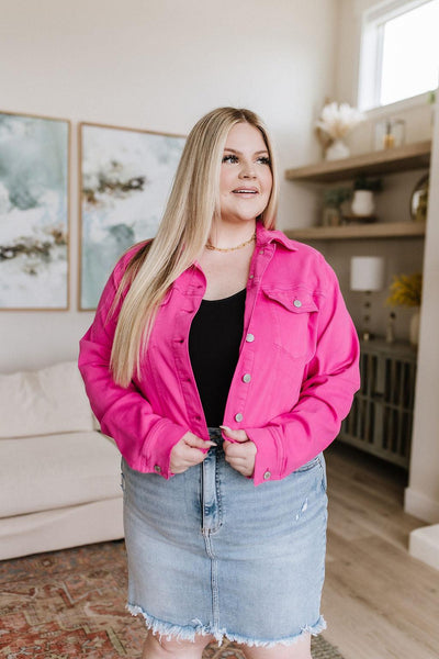 With a Whisper Denim Jacket in Hot Pink - Waverly Paige Boutique