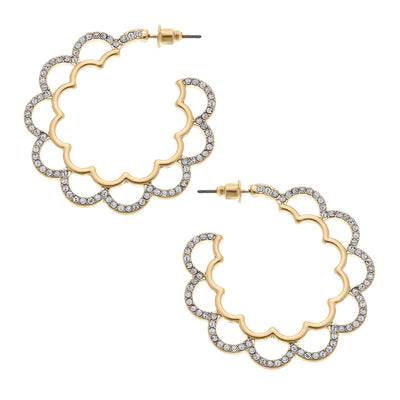 Ari Pavé Scalloped Hoop Earrings in Worn Gold - Waverly Paige Boutique